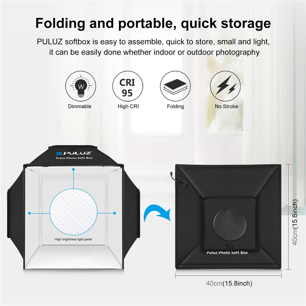 PULUZ PU5042 40cm Folding 5500K Studio Shooting Tent Soft Box Photography Lighting Kit with 4 Colors PVC Backdrops (Black, Orange, White, Green) - US Plug-7