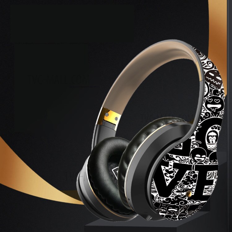B1 Graffiti Over-ear Bluetooth 5.0 Headphone Foldable Headset with Mic Support TF Card - Black / Gold-2