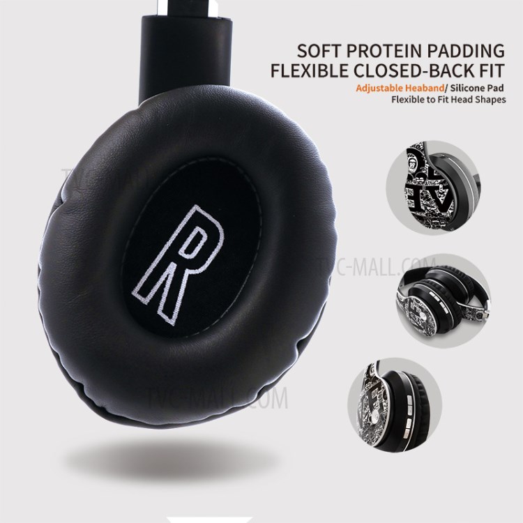 B1 Graffiti Over-ear Bluetooth 5.0 Headphone Foldable Headset with Mic Support TF Card - Black / Gold-3