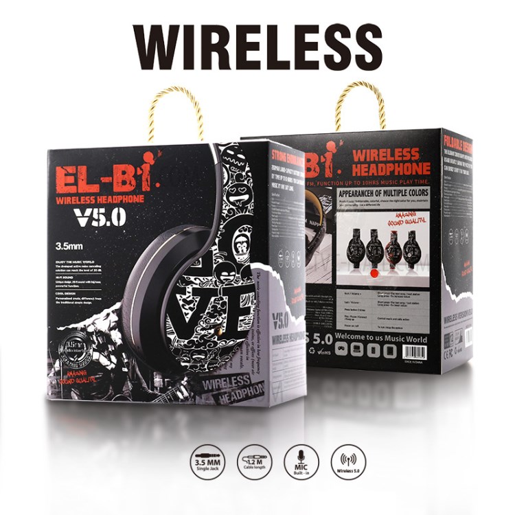 B1 Graffiti Over-ear Bluetooth 5.0 Headphone Foldable Headset with Mic Support TF Card - Black / Gold-4