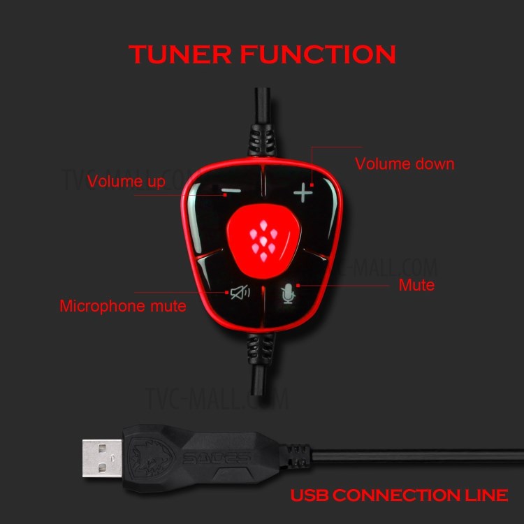 SADES Spirit Wolf 7.1 Surround Stereo Sound USB Computer Gaming Headset with Microphone - Black / Red-3