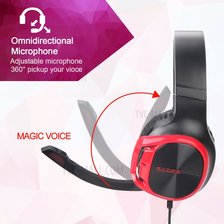 SADES R17 Over Ear Noise Canceling Gaming Headphones with Mic - Red-4