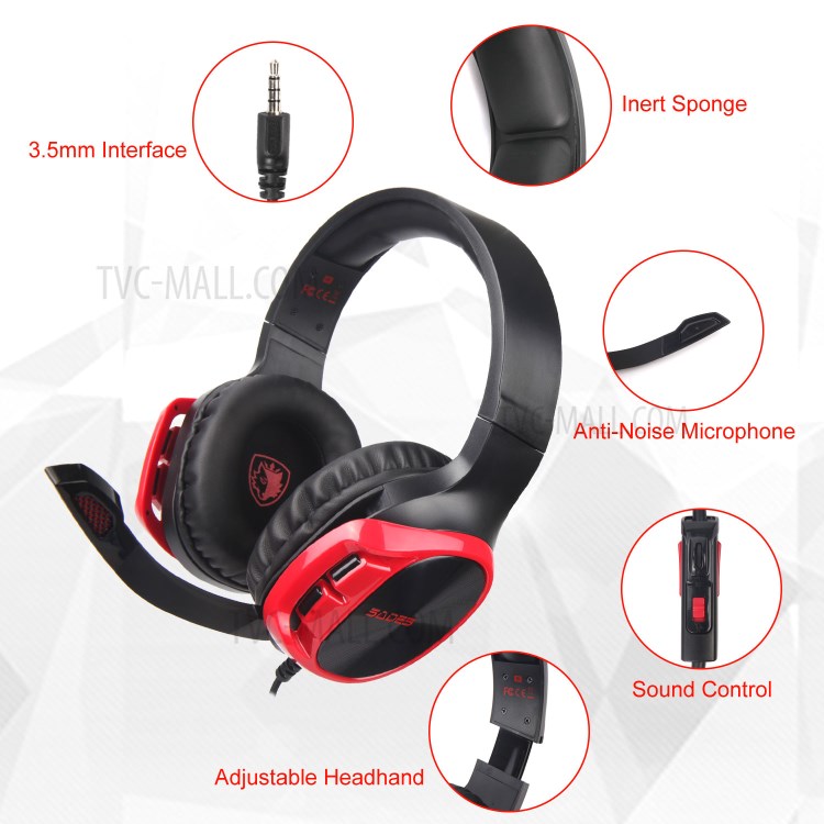 SADES R17 Over Ear Noise Canceling Gaming Headphones with Mic - Red-5