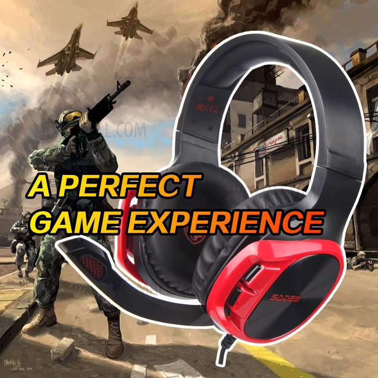 SADES R17 Over Ear Noise Canceling Gaming Headphones with Mic - Red-7