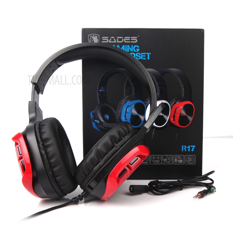 SADES R17 Over Ear Noise Canceling Gaming Headphones with Mic - Red-8