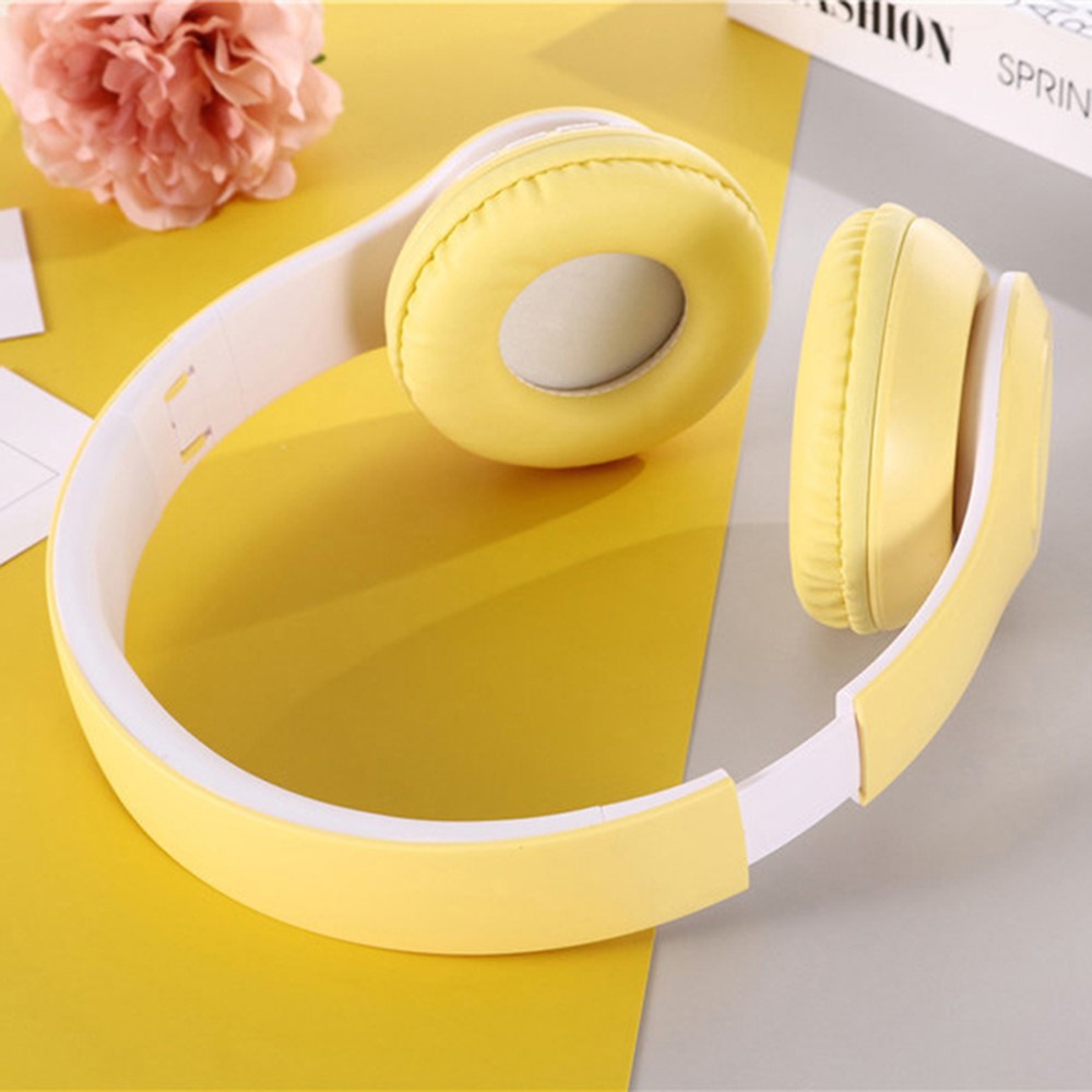 P68 Macaron Style Bluetooth 5.0 Foldable Wireless Over-ear Headset Headphone Earphone - Yellow-4