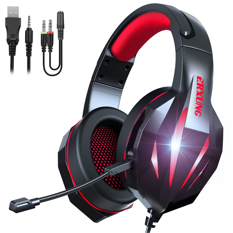 ERXUAN J5 On-ear Game Headphone with Built-in Microphone for PC, Laptops, PS4, Phone, Etc. Red-2
