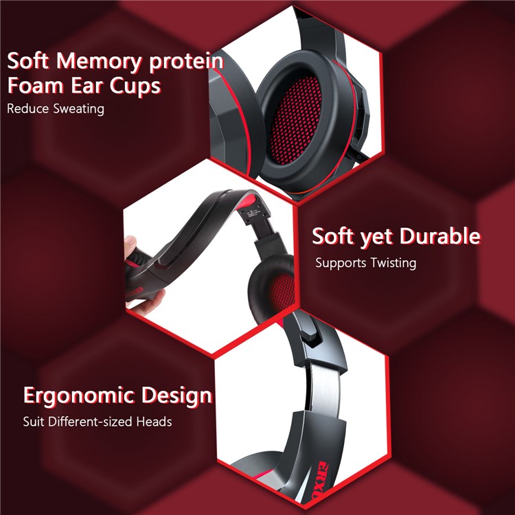 ERXUAN J5 On-ear Game Headphone with Built-in Microphone for PC, Laptops, PS4, Phone, Etc. Red-4
