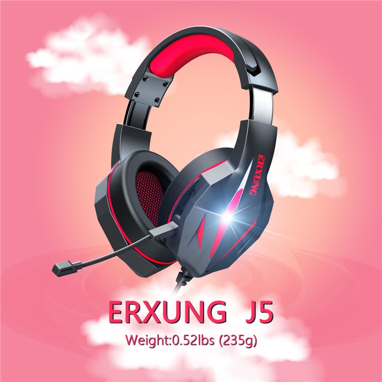 ERXUAN J5 On-ear Game Headphone with Built-in Microphone for PC, Laptops, PS4, Phone, Etc. Red-5