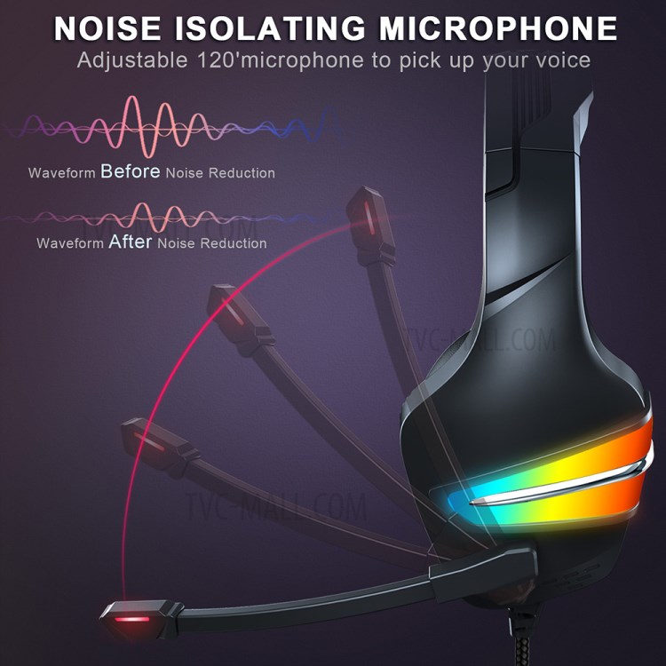 ERXUNG J6 Gaming Headset RGB Luminous Control-by-wire Over Ear Headphone with Microphone - Red-3