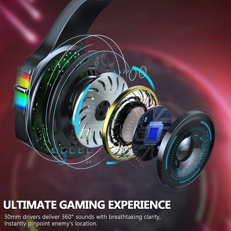 ERXUNG J6 Gaming Headset RGB Luminous Control-by-wire Over Ear Headphone with Microphone - Red-4