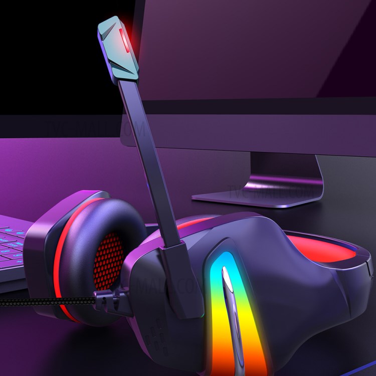 ERXUNG J6 Gaming Headset RGB Luminous Control-by-wire Over Ear Headphone with Microphone - Red-5