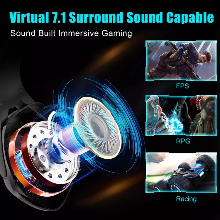 J-Ankka-F6 Professional Computer Gaming Music Headset Stereo Over-Ear-Kopfhörer Mit Noise Canceling Mic LED-Licht Für PS4 / PS5 / Xbox One / PC-4
