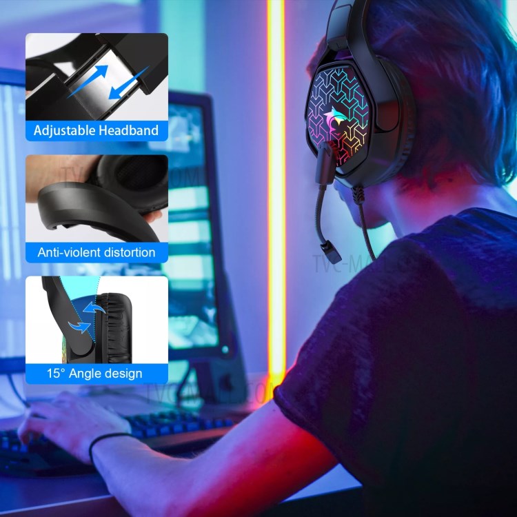 J-Ankka-F6 Professional Computer Gaming Music Headset Stereo Over-Ear-Kopfhörer Mit Noise Canceling Mic LED-Licht Für PS4 / PS5 / Xbox One / PC-6