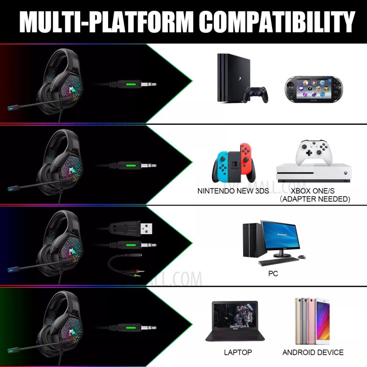 J-Ankka-F6 Professional Computer Gaming Music Headset Stereo Over-Ear-Kopfhörer Mit Noise Canceling Mic LED-Licht Für PS4 / PS5 / Xbox One / PC-8