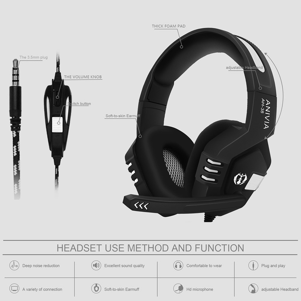 ANIVIA AH38 Head-mounted Wired Headphone Bass Stereo Computer Gaming Music Headset-2