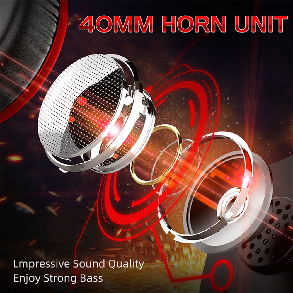 GS-1000 Noise Canceling Wired Gaming Headphones with Microphone and LED Lights - Red-3