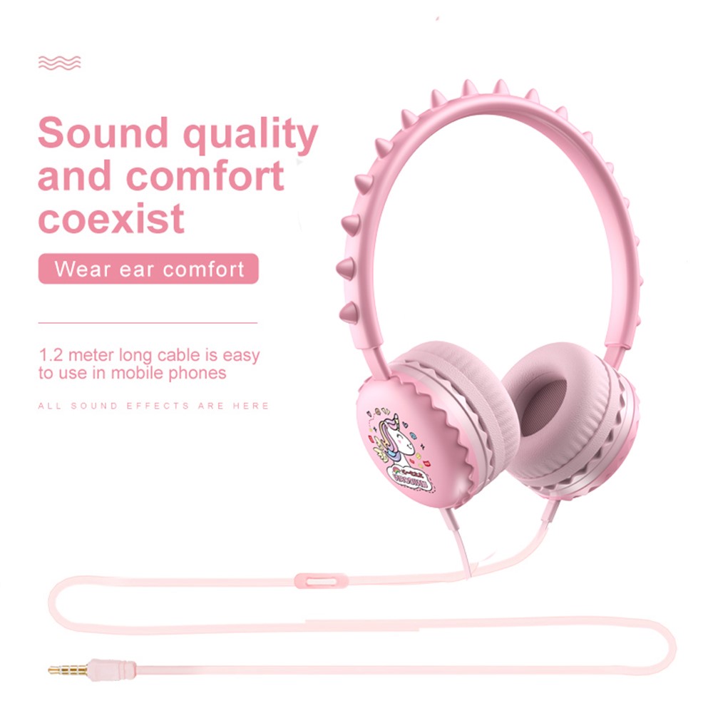 Y19 Cute Cartoon Wired Headset Stereo Sound Cored Headphones with Microphone for Kids (CE) - Pink-3