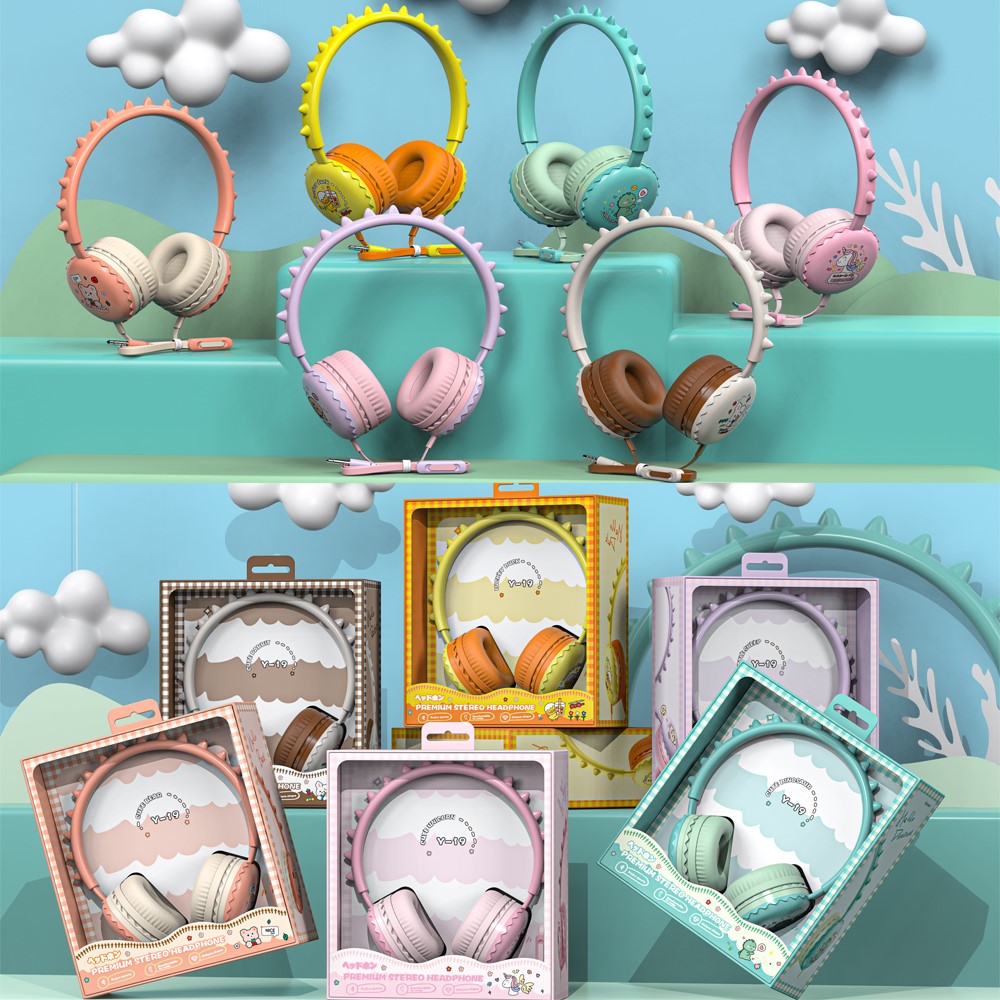 Y19 Cute Cartoon Wired Headset Stereo Sound Cored Headphones with Microphone for Kids (CE) - Pink-6
