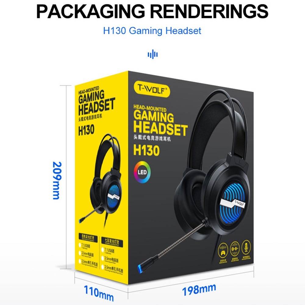 Wholesale TWOLF H130 Gaming Headset with Colorful Light/NoiseCanceling Microphone Wired