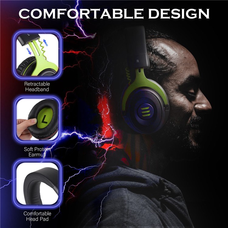 EKSA E900 Computer Gaming Headset 7.1 Surround Sound 3.5mm Aux Jack Headphone with Microphone - Green-5