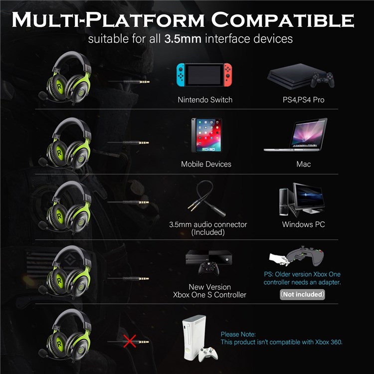 EKSA E900 Computer Gaming Headset 7.1 Surround Sound 3.5mm Aux Jack Headphone with Microphone - Green-7