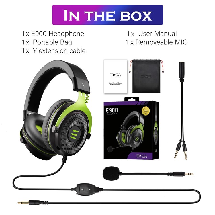 EKSA E900 Computer Gaming Headset 7.1 Surround Sound 3.5mm Aux Jack Headphone with Microphone - Green-9