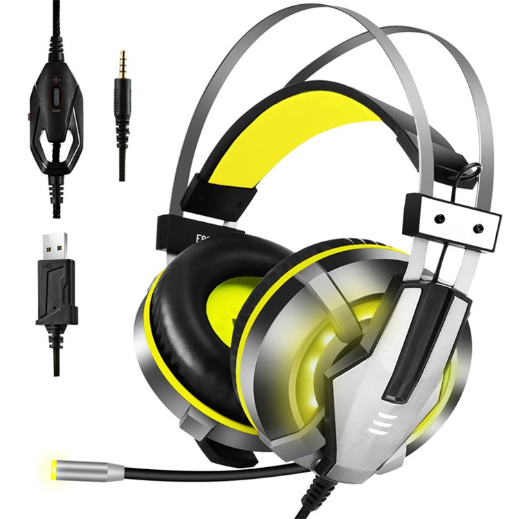 EKSA USB Gaming Headset RGB Wired Headphone Head-Mounted Earphone for Universal Computers Mobile Phones - Yellow-1