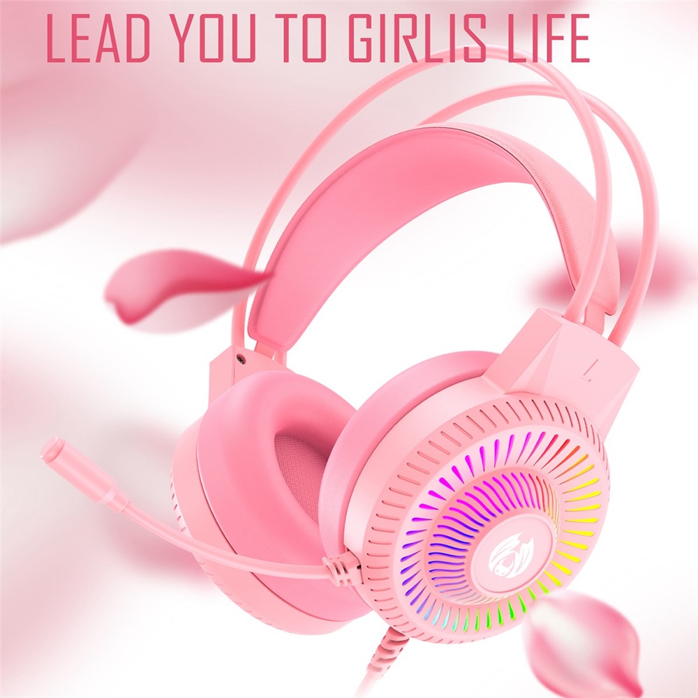 BATXELLENT H82 Wired Headphone RGB Light Gaming Headset with Noise Cancelling Mic - Pink-2