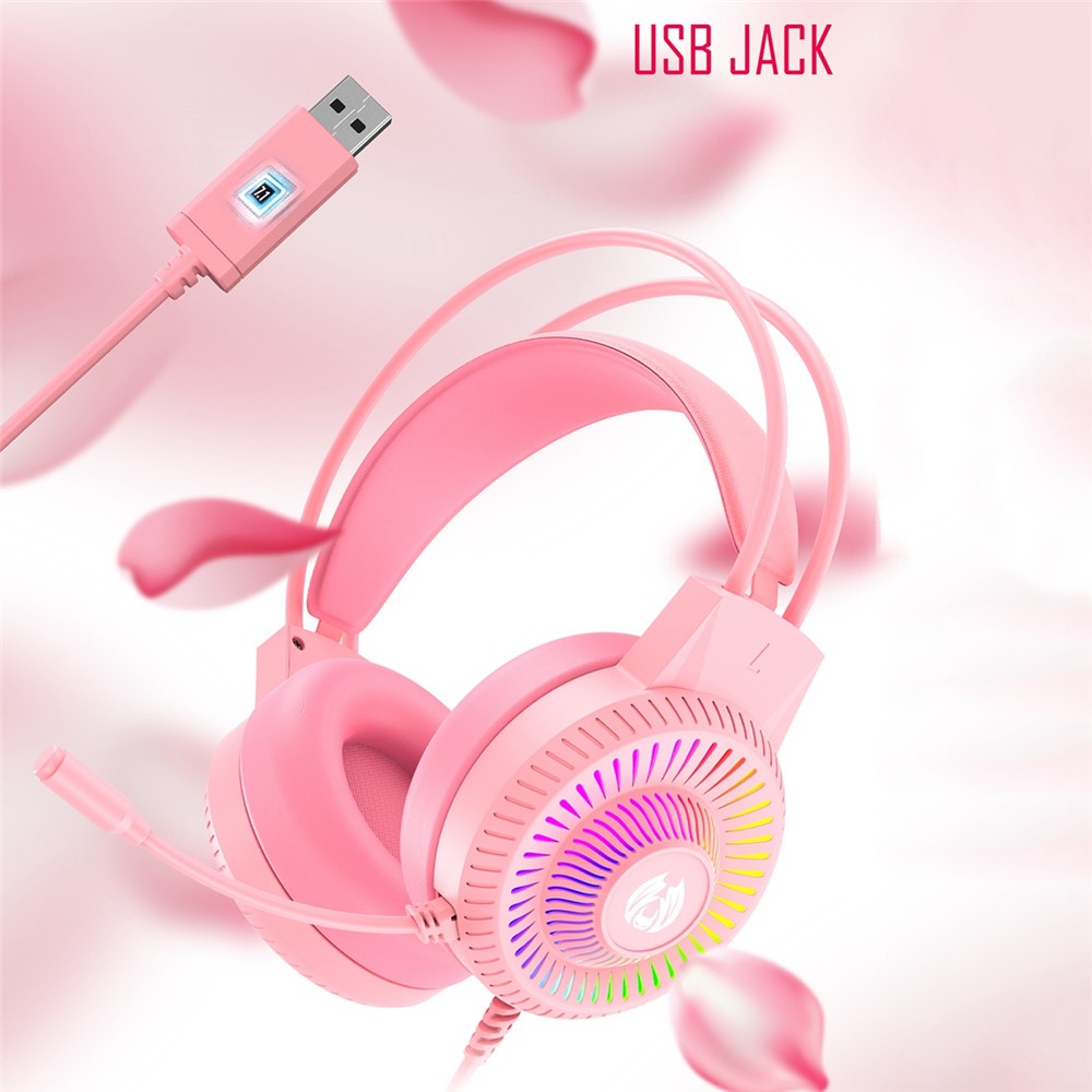 BATXELLENT H82 Wired Headphone RGB Light Gaming Headset with Noise Cancelling Mic - Pink-6