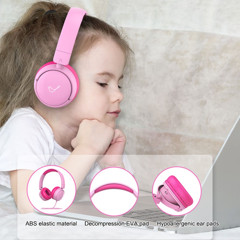 GORSUN GS-E62V Cat Ear Decor Folding Children Headphone Wired HiFi Earphone Over-ear Kid Headset - Pink-3