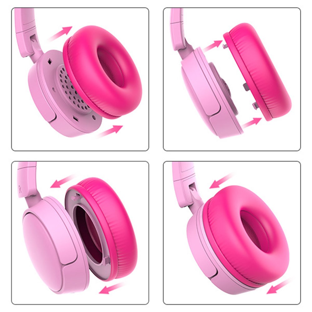 GORSUN GS-E62V Cat Ear Decor Folding Children Headphone Wired HiFi Earphone Over-ear Kid Headset - Pink-6