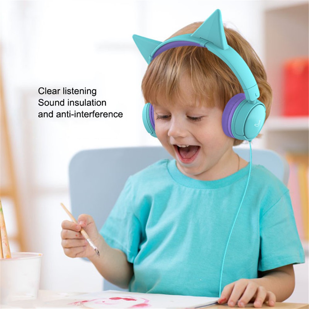GORSUN GS-E62V Cat Ear Decor Folding Children Headphone Wired HiFi Earphone Over-ear Kid Headset - Pink-7