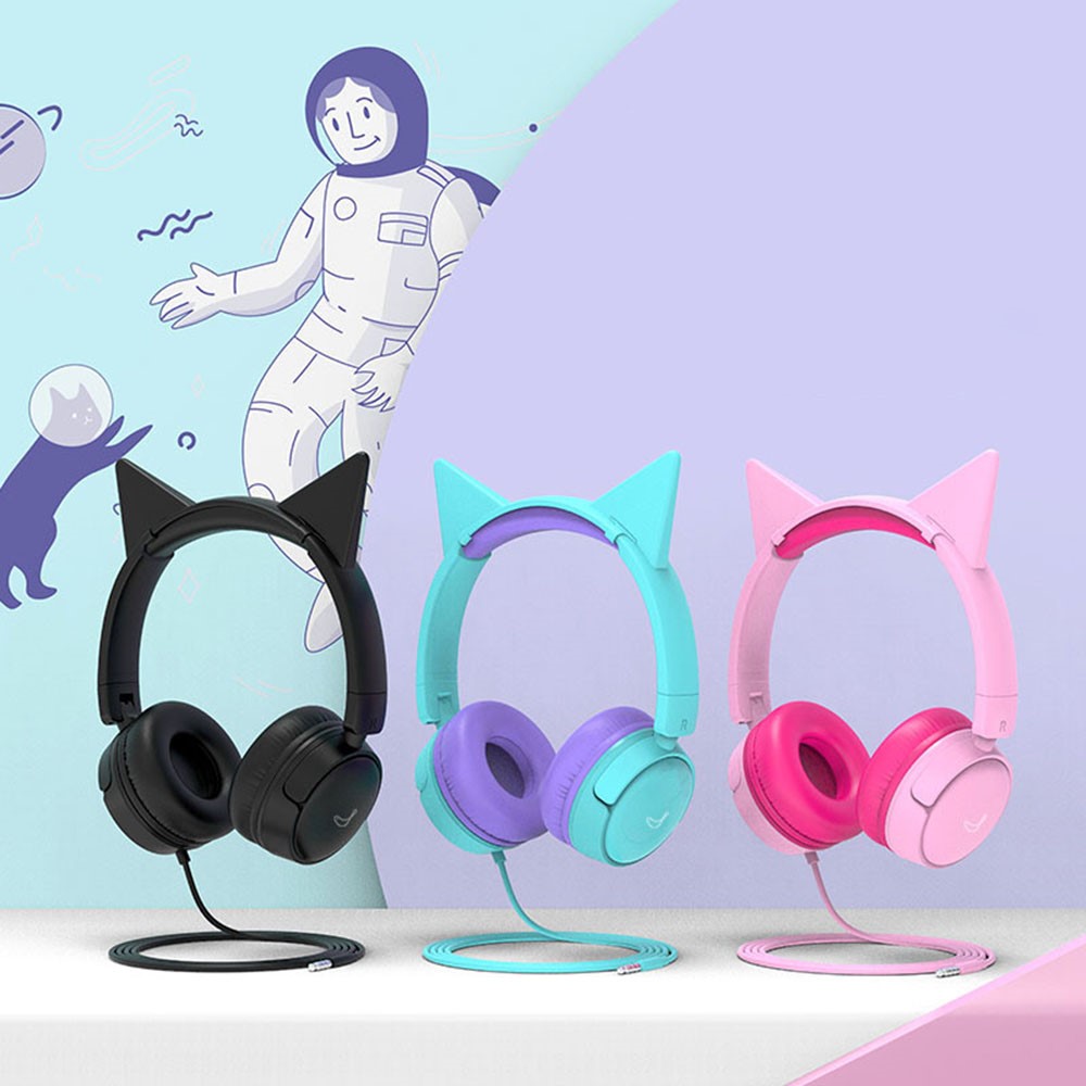 GORSUN GS-E62V Cat Ear Decor Folding Children Headphone Wired HiFi Earphone Over-ear Kid Headset - Pink-8