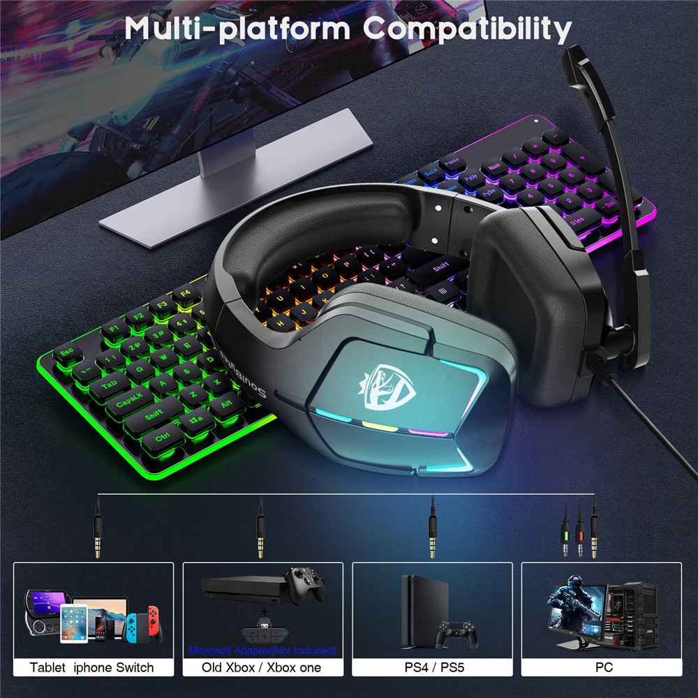 Wholesale SOULBYTES S12 USB+3.5mm Wired OverEar Gaming Headphone RGB
