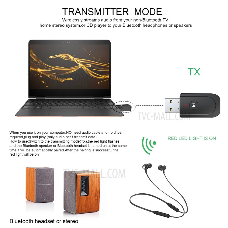 USB 3 in 1 TV Car Speaker Mobile Phone Computer Adapter Bluetooth Transmitter Receiver-5