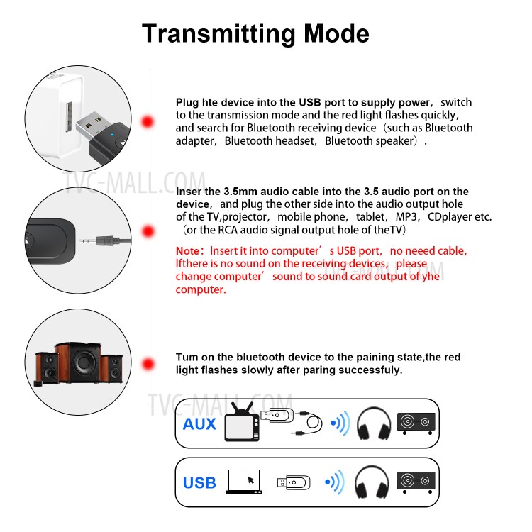 USB 3 in 1 TV Car Speaker Mobile Phone Computer Adapter Bluetooth Transmitter Receiver-7
