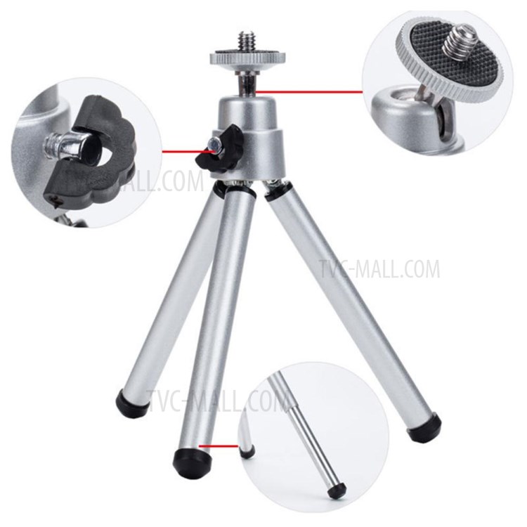 Aluminum Alloy Metal Head Camera Selfie Mini Tripod - Silver-4