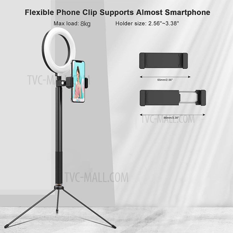 WONEW ZJ03 6-inch Photography Selfie LED Ring Light with Tripod Stand for Makeup Live Broadcast-2