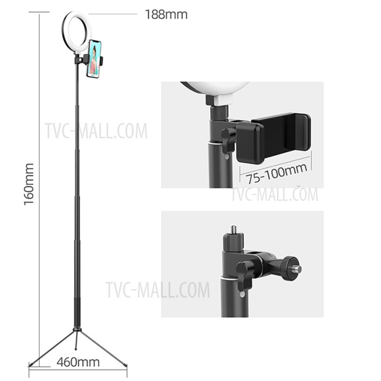 WONEW ZJ03 6-inch Photography Selfie LED Ring Light with Tripod Stand for Makeup Live Broadcast-6