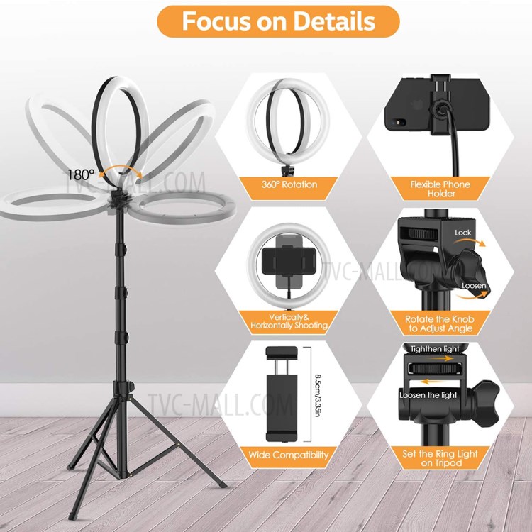WONEW ZJ08 10-inch LED Ring Light Photography Live Broadcast Ring Lamp with Tripod Stand-4
