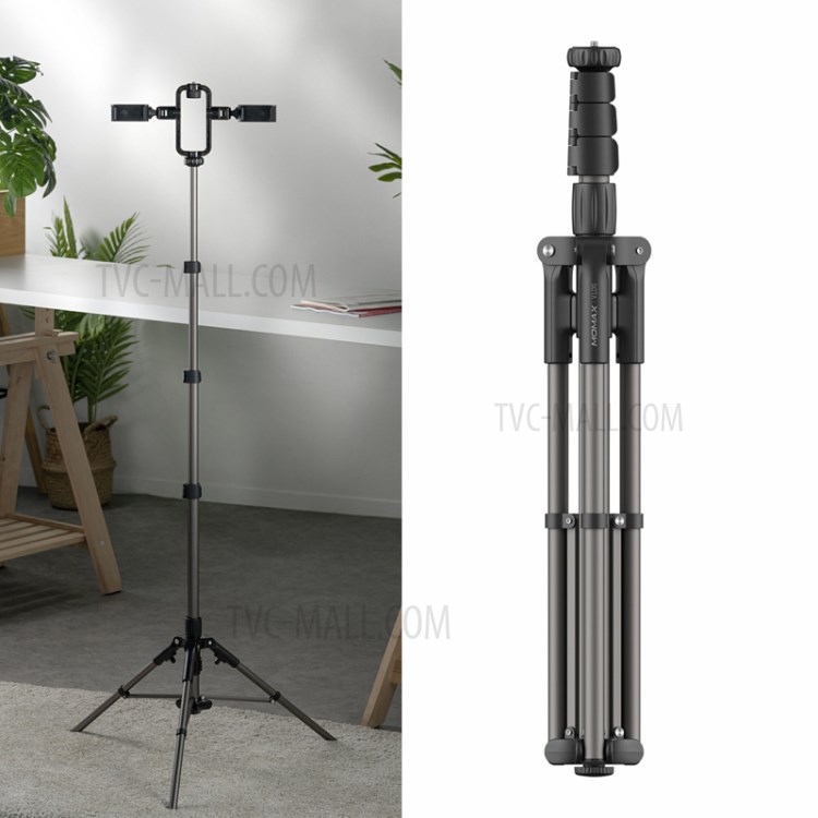 MOMAX Adjustable Tripod Stand with 360 Degree Rotatable Dual Phone Holder for Live Broadcast-1