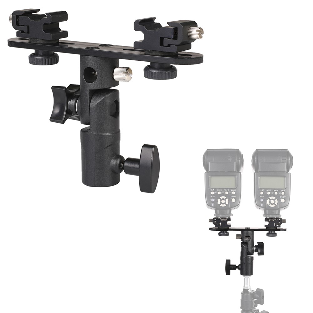Flash Bracket Umbrella Holder Light Stand Bracket with 2 Hot Shoe Mount for Flash Speedlight Youngnuo-1