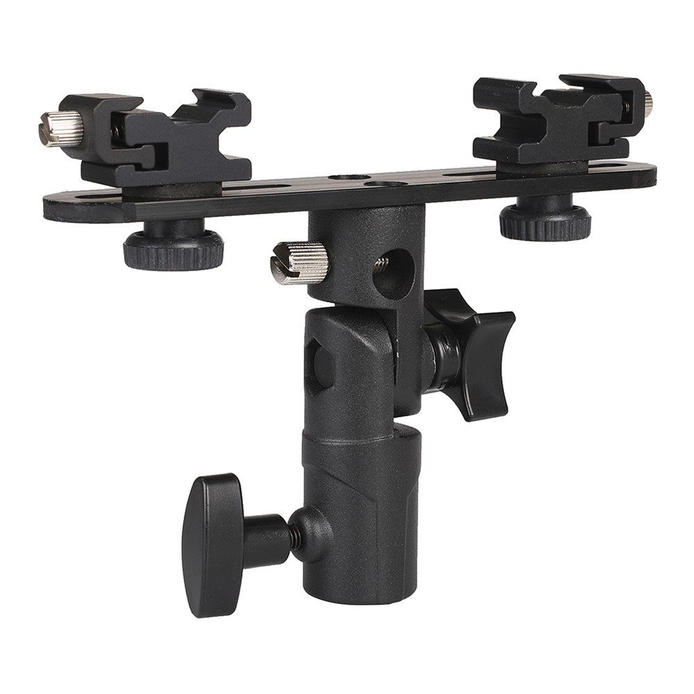 Flash Bracket Umbrella Holder Light Stand Bracket with 2 Hot Shoe Mount for Flash Speedlight Youngnuo-2