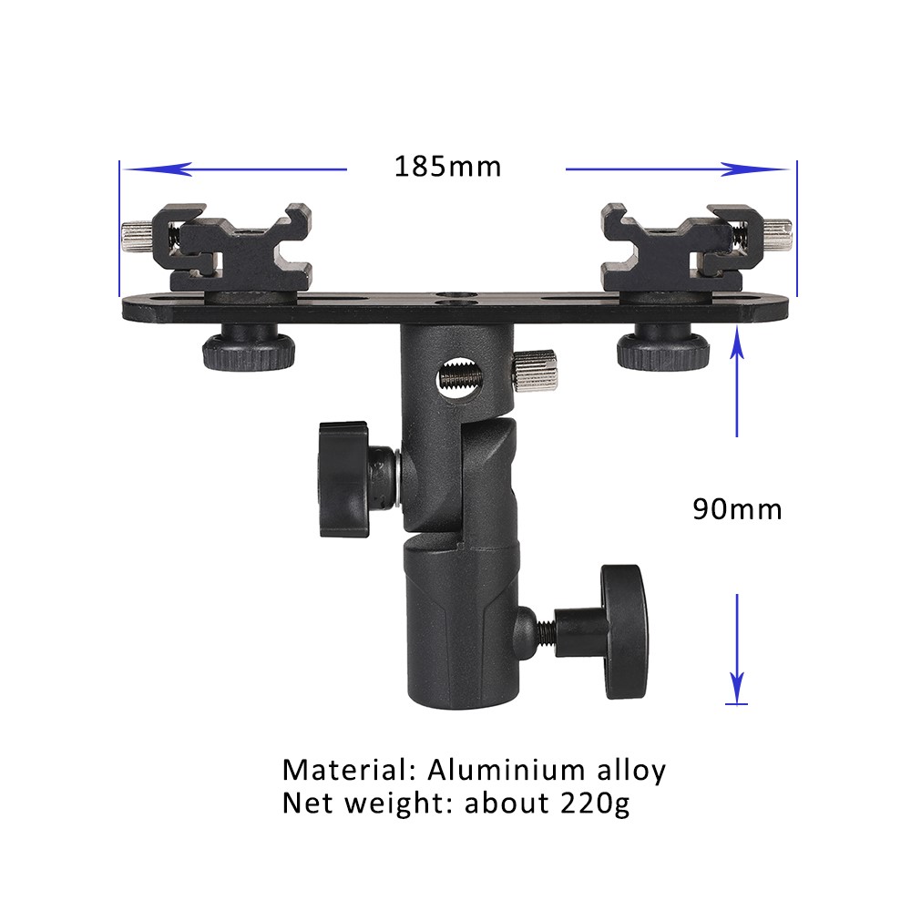 Flash Bracket Umbrella Holder Light Stand Bracket with 2 Hot Shoe Mount for Flash Speedlight Youngnuo-4