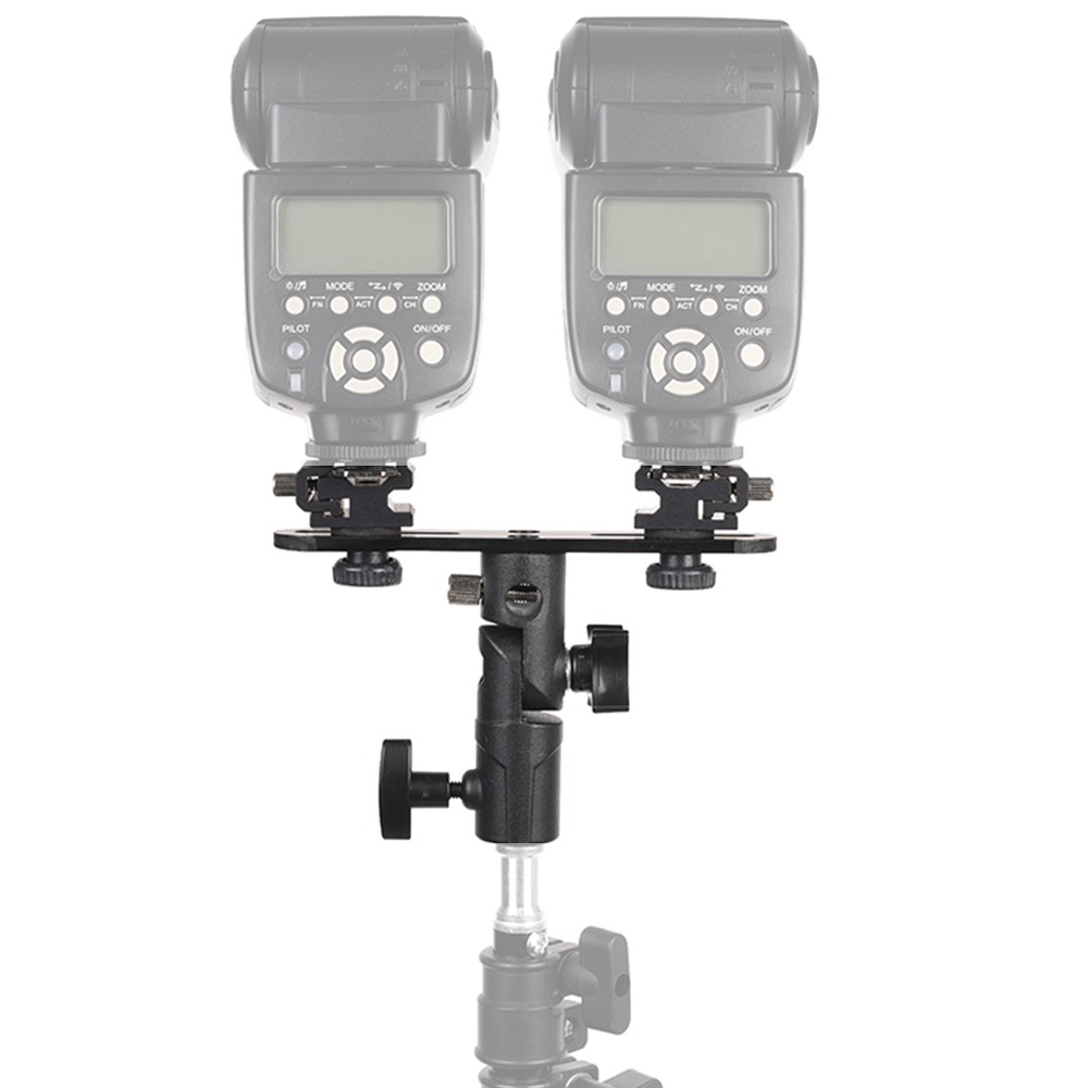 Flash Bracket Umbrella Holder Light Stand Bracket with 2 Hot Shoe Mount for Flash Speedlight Youngnuo-6