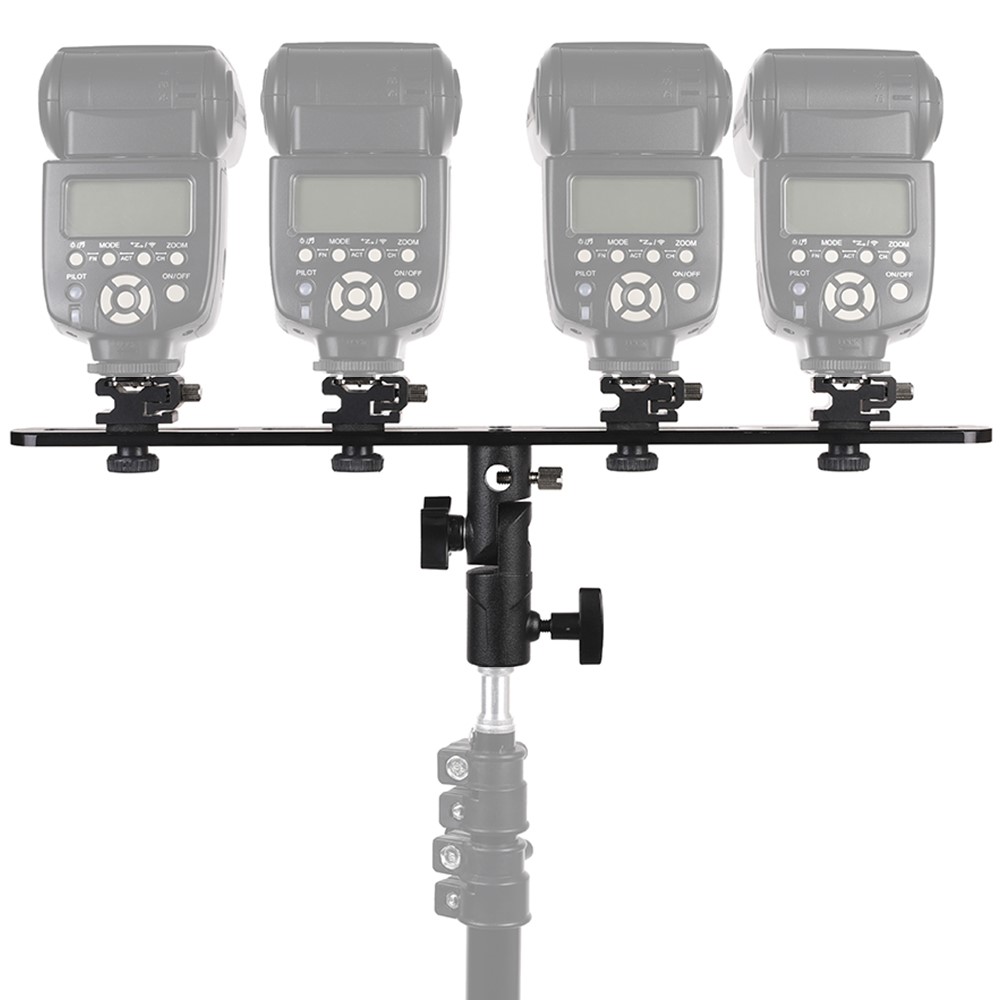 Camera Flash Bracket Umbrella Holder Light Stand with 4 Hot Shoe Mounts for Flash Speedlight-7