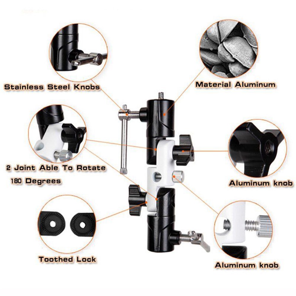 1/4"-3/8" Flash Shoe Swivel Umbrella Holder Light Stand Bracket with Screw Adapters U Type DSLR Camera Accessories-5