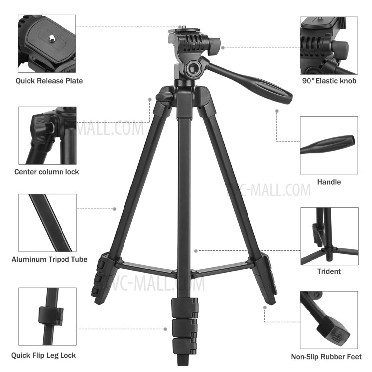 ZOMEI-T90 Aluminum Alloy Phone Camera Tripod Folded Stand with Ball Head Shutter Phone Clamp-3