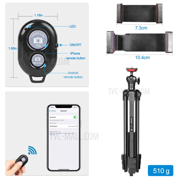 ZOMEI T50 Tripod Aluminum Alloy Selfie Travel Phone Tripod with Ball Head Phone Clamp Clip-5
